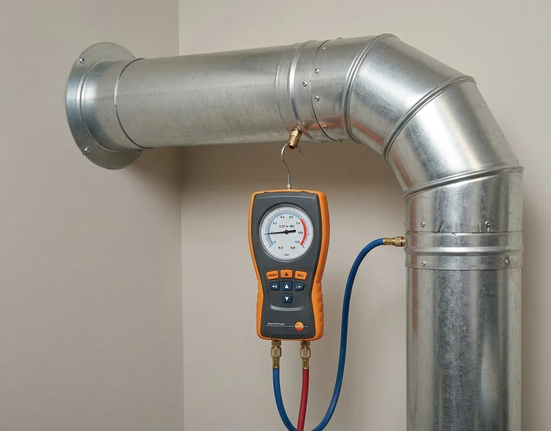 technician measuring airflow in dryer vent system